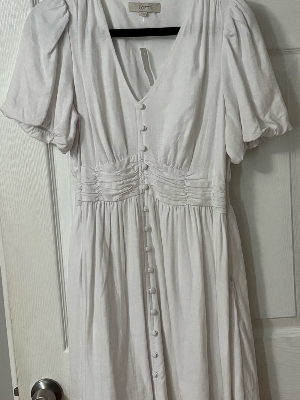 LOFT White Button-Front White Dress